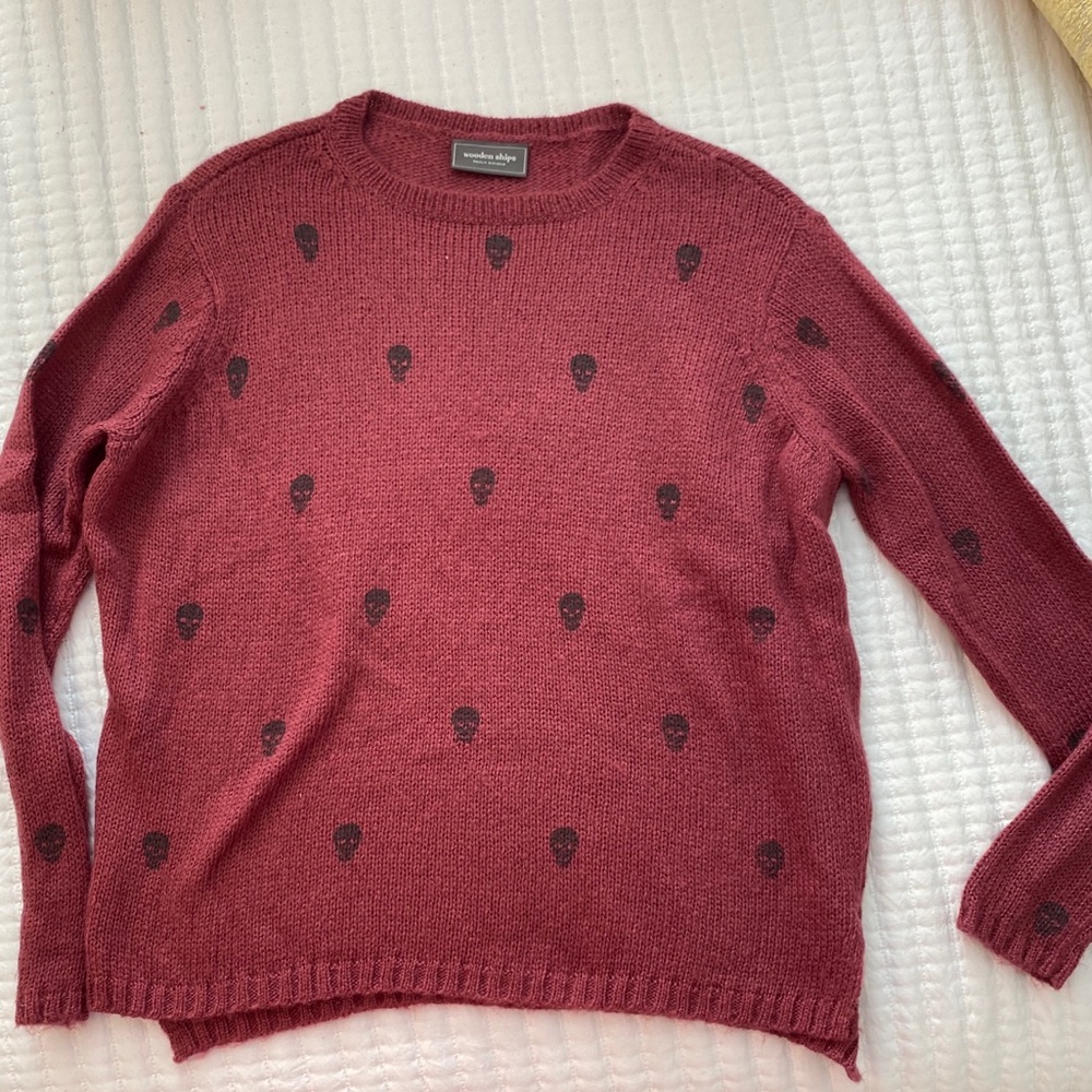 Wooden Ships Burgundy Skull Sweater
